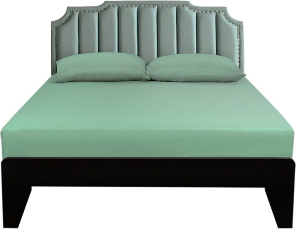 Queen size fitted sheet (cotton), fitted sheet only, 300 thread count, soft and breathable, 8-10 inch deep pocket fitted sheet, suitable for hotels and homes, light green