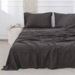 Linen Sheet Set Solid Color - 4 Pieces (1 Flat Sheet, 1 Fitted Sheet & 2 Pillowcases) Natural Flax Cotton Blend Soft Breathable Farmhouse Bedding - Full Size, Dark Grey