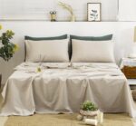 100% Linen Sheets Queen Size, 4-Piece Linen Bed Sheet Set Queen, Breathable & Cooling, Soft & Durable, 16" Deep Pocket, 1 Flat Sheet, 1 Fitted Sheet, 2 Pillowcases (Queen, Natural Linen)