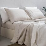 100% Washed  Linen Sheet Set-Queen Size-Natural Linen-4 Pieces (1 Flat Sheet, 1 Fitted Sheet & 2 Pillowcases), 16" Deep Pocket, Breathable,Ultra Soft and Durable
