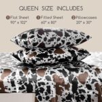 Satin Sheet Set with Elastic Corner Straps | Queen Size 4-Piece Set | Silky Bedding Collection | Fits Mattresses 15 Inches Deep — Queen Size, Cow Print