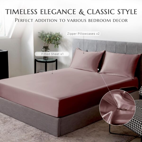 100% Mulberry Silk Fitted Sheet 3-Piece Set | 7A+ Grade Pure Silk Bedding | Breathable & Smooth | 16-Inch Deep Pocket Fitted Sheet | Includes 2 Pillowcases — Purple, Full Size