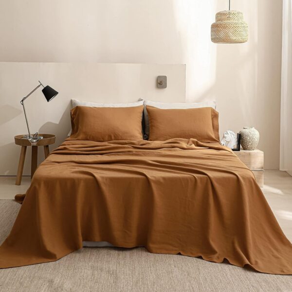 100% Linen Sheet Set 4pcs Basic Style, Deep Pocket, Natural  Washed Flax Solid Color Soft Breathable Bed Sheets - Rust, Queen