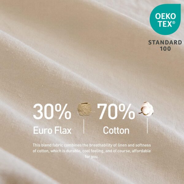 Linen Sheet Set Solid Color - 6 Pieces (1 Flat Sheet & 1 Fitted Sheet & 4 Pillowcases) 16" Deep Pocket Natural Flax Cotton Blended Soft Bedding - Linen, Queen Size