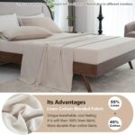 Linen Sheets-King Size Sheets Set,Blend from Linen Cotton Bedsheets,All Seasons Soft Breathable 4 Piece Set-Beige