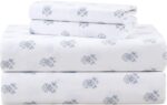 100% Cotton Sheet Set, Queen Size, Breathable and Cool, Soft Cotton Sheet Set, 14-inch Elastic Pocket Design, Fits mattresses up to 16 inches thick, Suitable for all seasons, Blue Floral Pattern 4-Piece Set