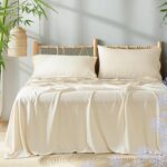 Cooling Sheets Set King Size,4 PCS 80% Viscose from Bamboo and 20% Linen Breathable & Soft Bed Sheets for Hot Sleeplers, Deep Pocket Up to 16" Bedding Sheets, Ture Natural