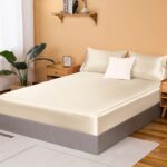 Satin Fitted Sheet, Queen size only, single silky fitted sheet, soft deep pocket fitted sheet, wrinkle-resistant, fade-resistant, and breathable fitted sheet - light khaki