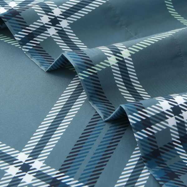 Queen size four-piece sheet set, soft and breathable, deep pocket design, up to 16 inches, wrinkle-free and cool sheets, includes sheet, fitted sheet and pillowcase - dusty green plaid pattern