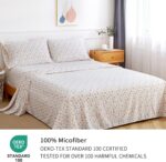 Queen Size 4-Piece Sheet Set: Small Floral Pattern Sheets with 17-Inch Deep Pocket Corners; Soft, Luxurious Feel with Cooling Properties; Easy Care; Ivory White