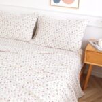 Queen Size 4-Piece Sheet Set: Small Floral Pattern Sheets with 17-Inch Deep Pocket Corners; Soft, Luxurious Feel with Cooling Properties; Easy Care; Ivory White