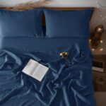 100% Linen Sheet Set 16" Deep Pocket King Size,Bed Sheets 4 Piece Sets,Solid Color Natural Flax Bed Sheets Soft Breathable Bedding, All Season (King, Navy Blue)