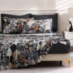 Floral Pattern Queen Size 6-Piece Bedding Set | Breathable Microfiber Deep Pocket Black Fitted Sheet | Comfortable & Breathable Printed Flat Sheet | Includes 4 Pillowcases Soft Pillowcase — "Midnight Bloom" Collection