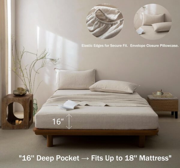 100%  Pure Linen Sheets Set Twin Size,Oeko-TEX Certified Bedding, All-Season Breathable for Hot Sleepers,16 Inch Deep Pocket Machine Washable 3-Piece (Natural Linen)