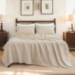 Linen Cotton Sheet Set 4-Piece (1 Flat Sheet, 1 Fitted Sheet & 2 Pillowcases) - Soft, Breathable & Cozy Farmhouse Bedding for Hot Sleepers, Natural Flax Blend - King Size, Linen