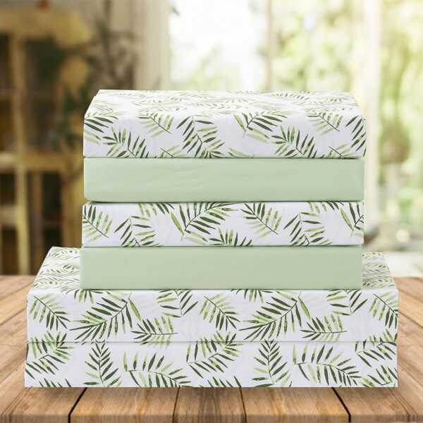 Luxurious Soft Sheet Set (Palm Leaf Pattern): Crafted from 1500-Thread Count Premium Hotel-Grade Microfiber; Ultra-Soft Touch; Wrinkle-Resistant and Fade-Resistant (6-Piece Set); Queen Size; Palm Leaf Design
