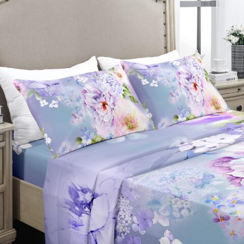 Floral Sheet Set: King Size 4-Piece Set; 1800-Thread Count Brushed Microfiber Material; Fits King Size Mattresses; Ultra-Soft; Deep Pocket Design; Shrink-Resistant and Fade-Resistant