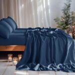 100% Linen Sheet Set 16" Deep Pocket King Size,Bed Sheets 4 Piece Sets,Solid Color Natural Flax Bed Sheets Soft Breathable Bedding, All Season (King, Navy Blue)
