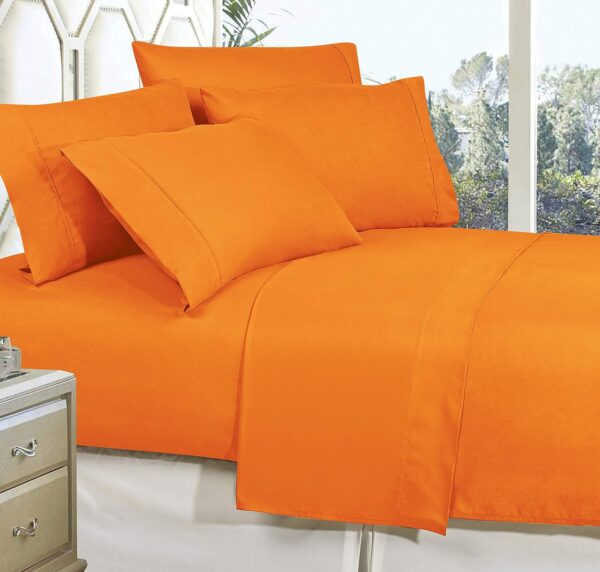 Luxurious silky soft - Anti-scalding, 1500-count Egyptian cotton, ultra-soft, fade-resistant, durable four-piece sheet set, deep pocket design, orange.
