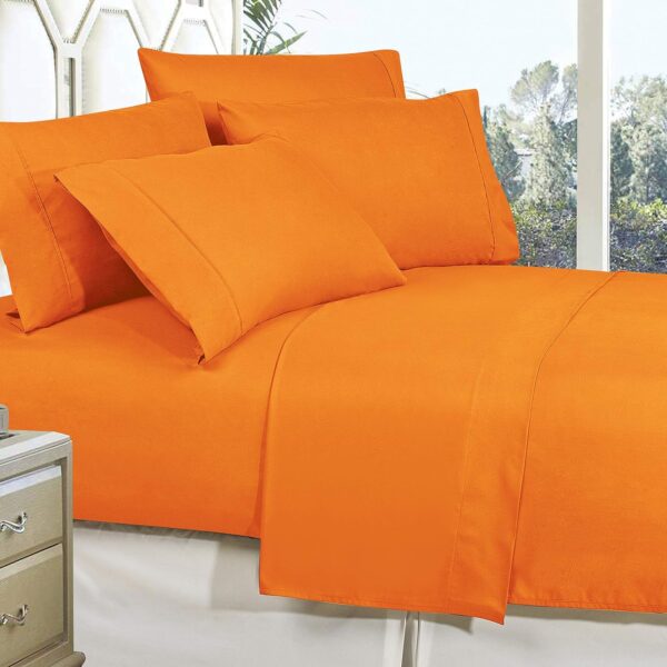 Luxurious silky soft - Anti-scalding, 1500-count Egyptian cotton, ultra-soft, fade-resistant, durable four-piece sheet set, deep pocket design, orange.