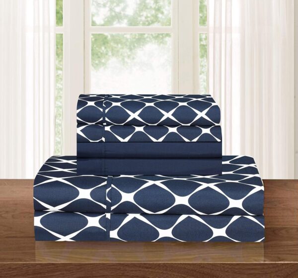 Luxury Soft and Comfortable 4-Piece Sheet Set, Milan Collection, Wrinkle-resistant Plaid Pattern - 1500 Egyptian cotton quality microfiber bedding set, single/king/single, navy blue